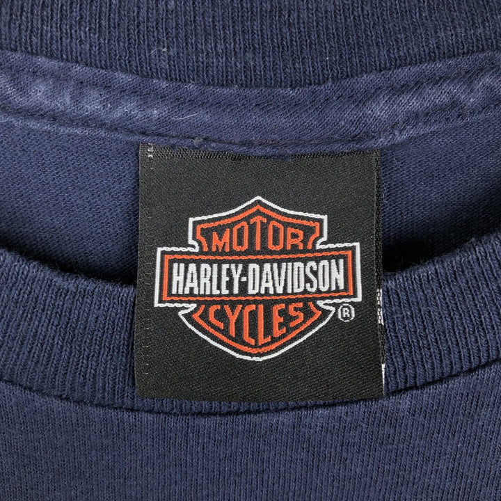 Harley-Davidson Skull Pattern Motorcycle Long Sleeve T-Shirt, Men's Size L cotton navy blue type Vintage Second Hand