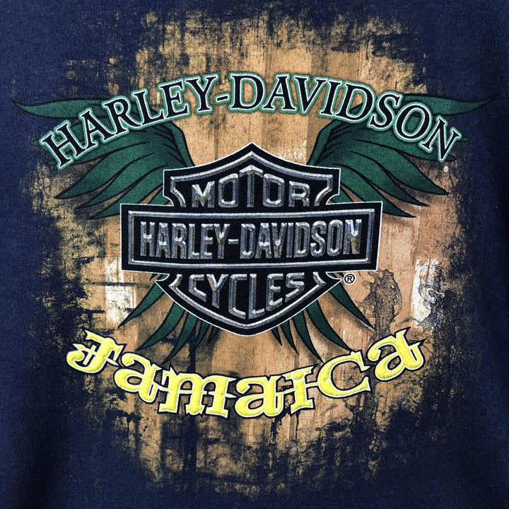 Harley-Davidson Skull Pattern Motorcycle Long Sleeve T-Shirt, Men's Size L cotton navy blue type Vintage Second Hand