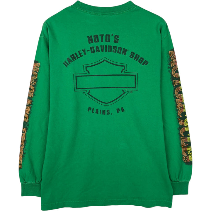 Harley-Davidson Pin-up Girl Motorcycle Long-Sleeve T-Shirt (Men's Size M) cotton green type Vintage Second Hand