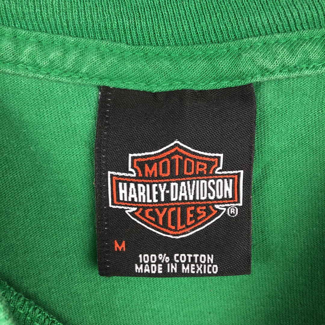 Harley-Davidson Pin-up Girl Motorcycle Long-Sleeve T-Shirt (Men's Size M) cotton green type Vintage Second Hand