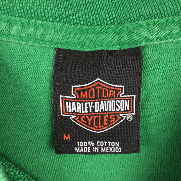 Harley-Davidson Pin-up Girl Motorcycle Long-Sleeve T-Shirt (Men's Size M) cotton green type Vintage Second Hand