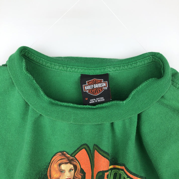 Harley-Davidson Pin-up Girl Motorcycle Long-Sleeve T-Shirt (Men's Size M) cotton green type Vintage Second Hand