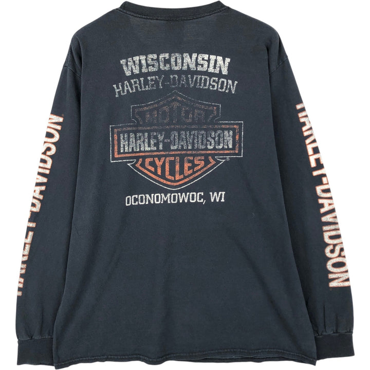 Harley-Davidson Motorcycle Long-Sleeve T-Shirt (Men's Size L) cotton black type Vintage Second Hand