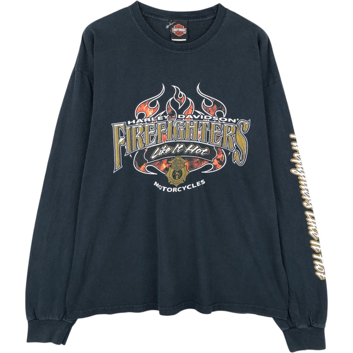 Harley-Davidson Fire Pattern Motorcycle Long-Sleeve T-Shirt (Men's XL equivalent) cotton black type Vintage Second Hand