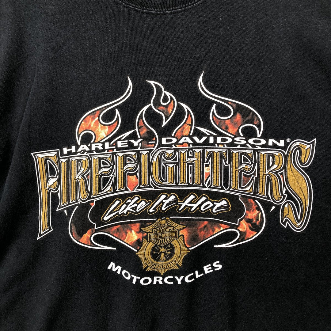 Harley-Davidson Fire Pattern Motorcycle Long-Sleeve T-Shirt (Men's XL equivalent) cotton black type Vintage Second Hand