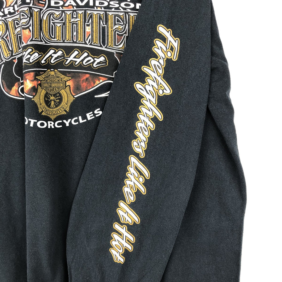 Harley-Davidson Fire Pattern Motorcycle Long-Sleeve T-Shirt (Men's XL equivalent) cotton black type Vintage Second Hand
