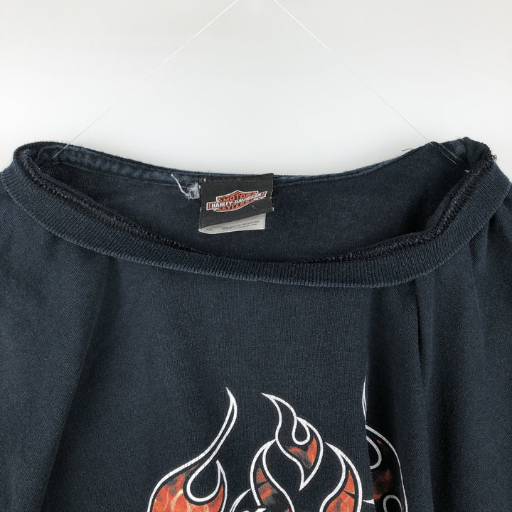 Harley-Davidson Fire Pattern Motorcycle Long-Sleeve T-Shirt (Men's XL equivalent) cotton black type Vintage Second Hand