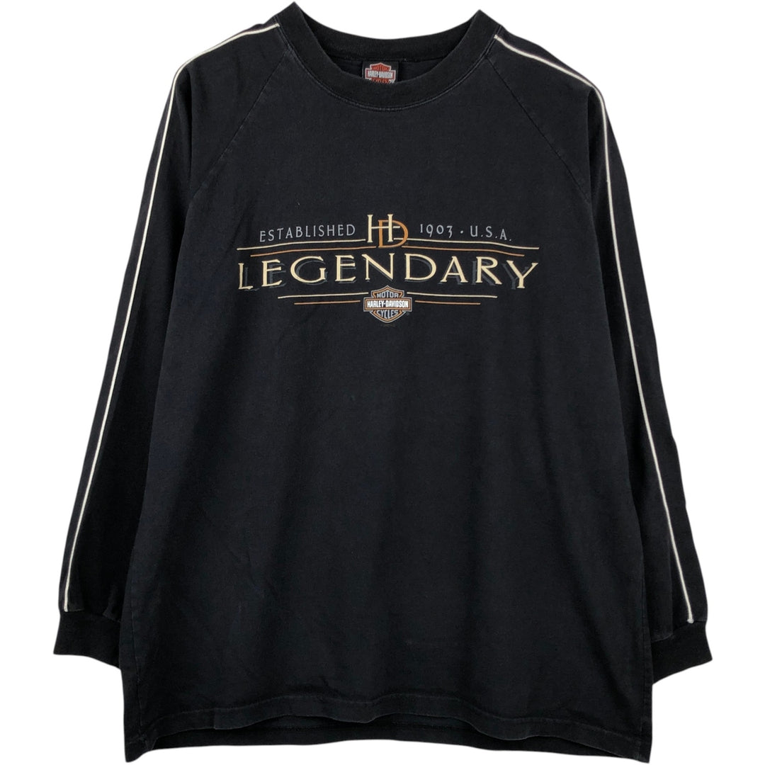 Harley-Davidson Motorcycle Long Sleeve T-Shirt, Made in USA, Men's Size XL cotton black type Vintage Second Hand