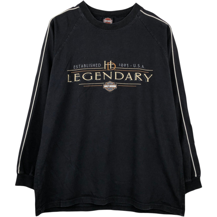 Harley-Davidson Motorcycle Long Sleeve T-Shirt, Made in USA, Men's Size XL cotton black type Vintage Second Hand