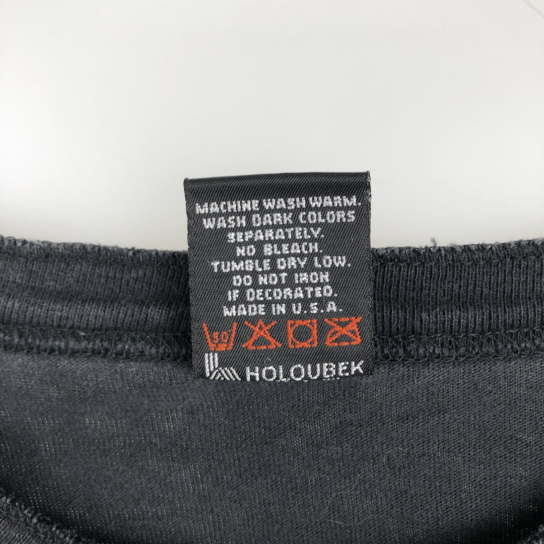 90'S Harley-Davidson American flag pattern motorcycle henley neck long-sleeved T-shirt, made in USA, men's size L equivalent. cotton black type Vintage Second Hand