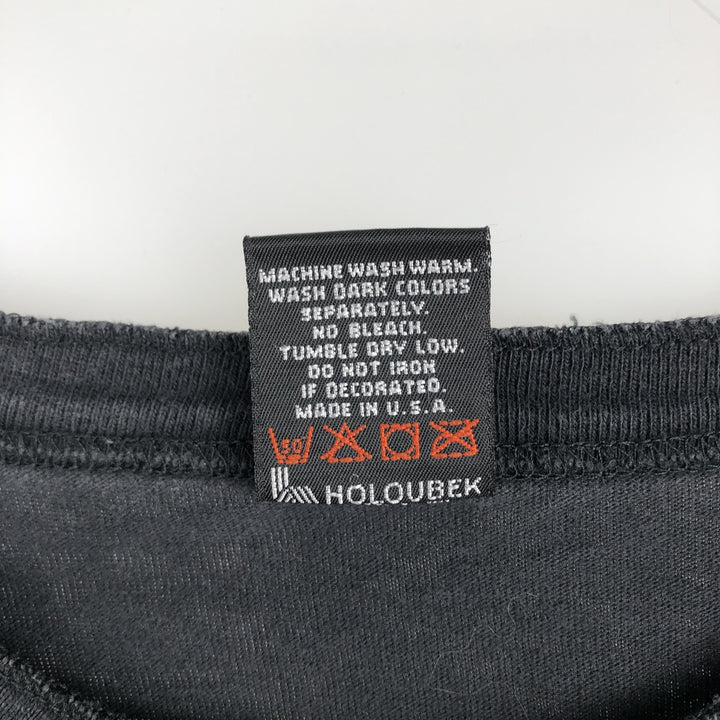 90'S Harley-Davidson American flag pattern motorcycle henley neck long-sleeved T-shirt, made in USA, men's size L equivalent. cotton black type Vintage Second Hand