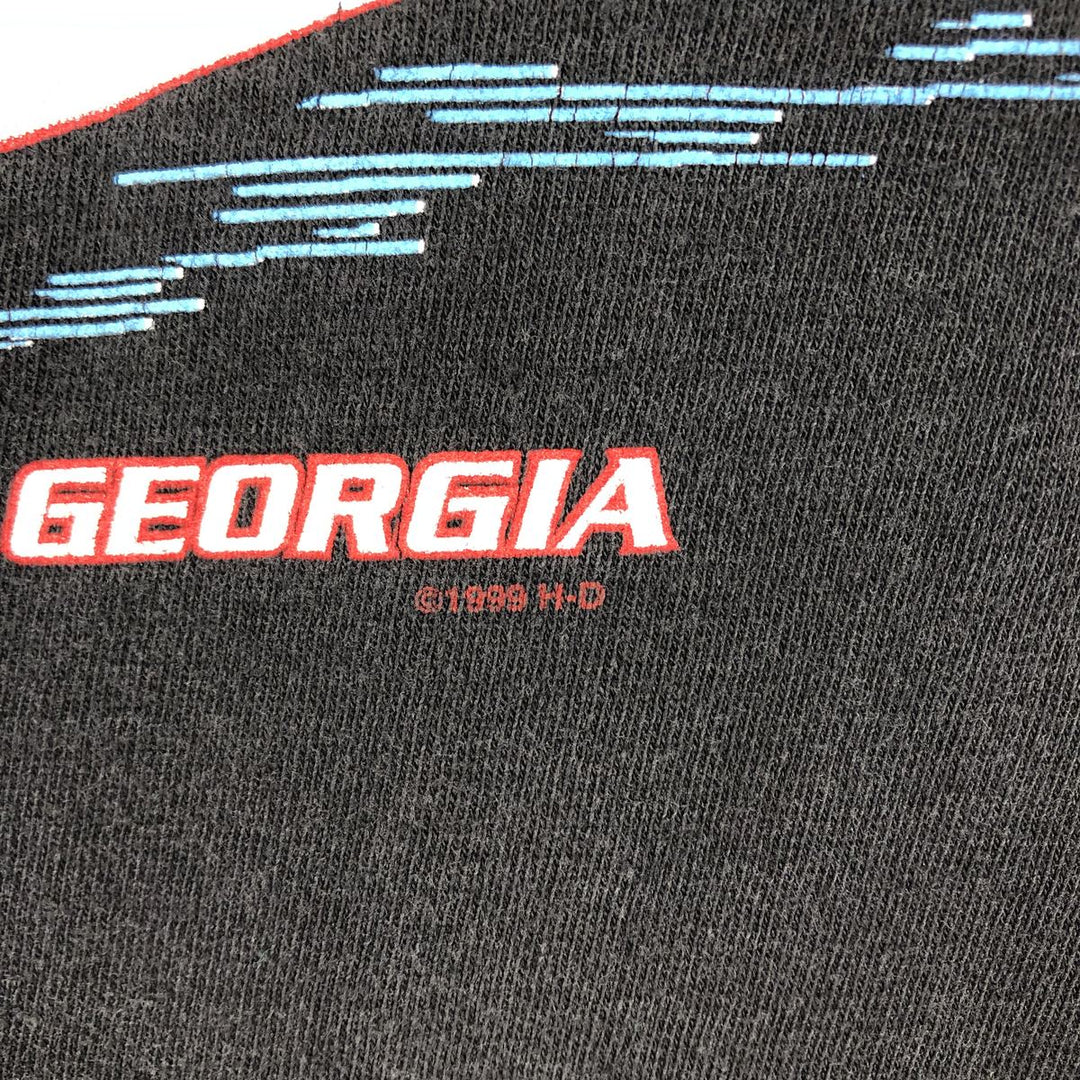 90'S Harley-Davidson American flag pattern motorcycle henley neck long-sleeved T-shirt, made in USA, men's size L equivalent. cotton black type Vintage Second Hand