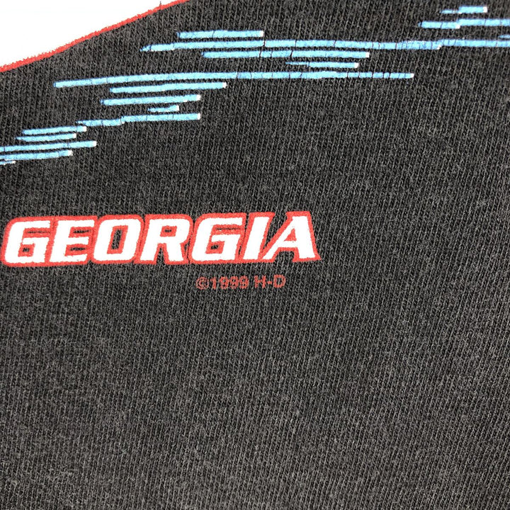 90'S Harley-Davidson American flag pattern motorcycle henley neck long-sleeved T-shirt, made in USA, men's size L equivalent. cotton black type Vintage Second Hand