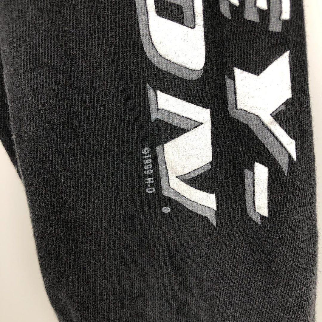 90'S Harley-Davidson American flag pattern motorcycle henley neck long-sleeved T-shirt, made in USA, men's size L equivalent. cotton black type Vintage Second Hand