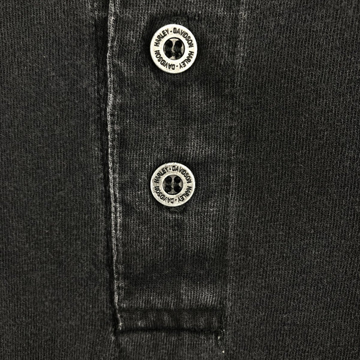 90'S Harley-Davidson American flag pattern motorcycle henley neck long-sleeved T-shirt, made in USA, men's size L equivalent. cotton black type Vintage Second Hand