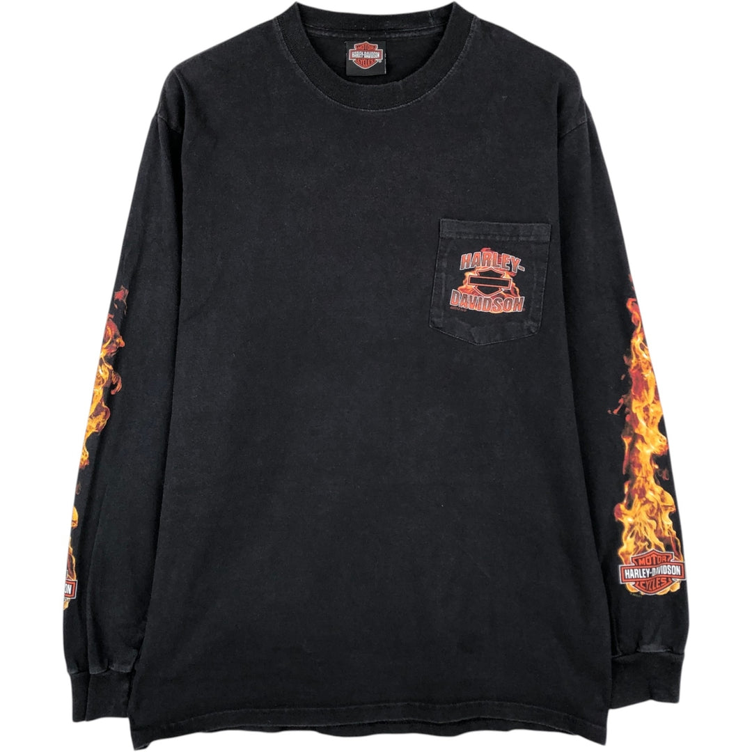 Harley-Davidson Fire Pattern Crocodile Print Motorcycle Long-Sleeve T-Shirt (Men's Size M) unclear black type Vintage Second Hand
