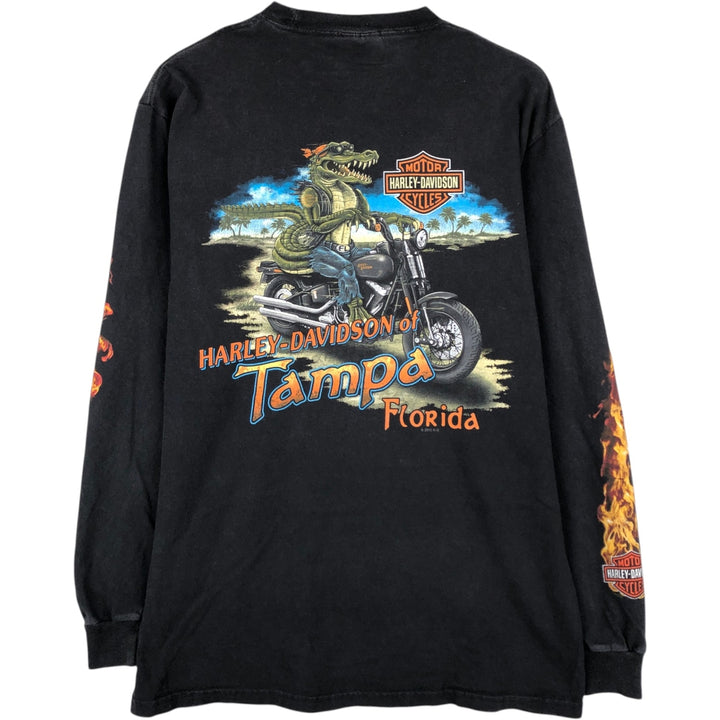 Harley-Davidson Fire Pattern Crocodile Print Motorcycle Long-Sleeve T-Shirt (Men's Size M) unclear black type Vintage Second Hand