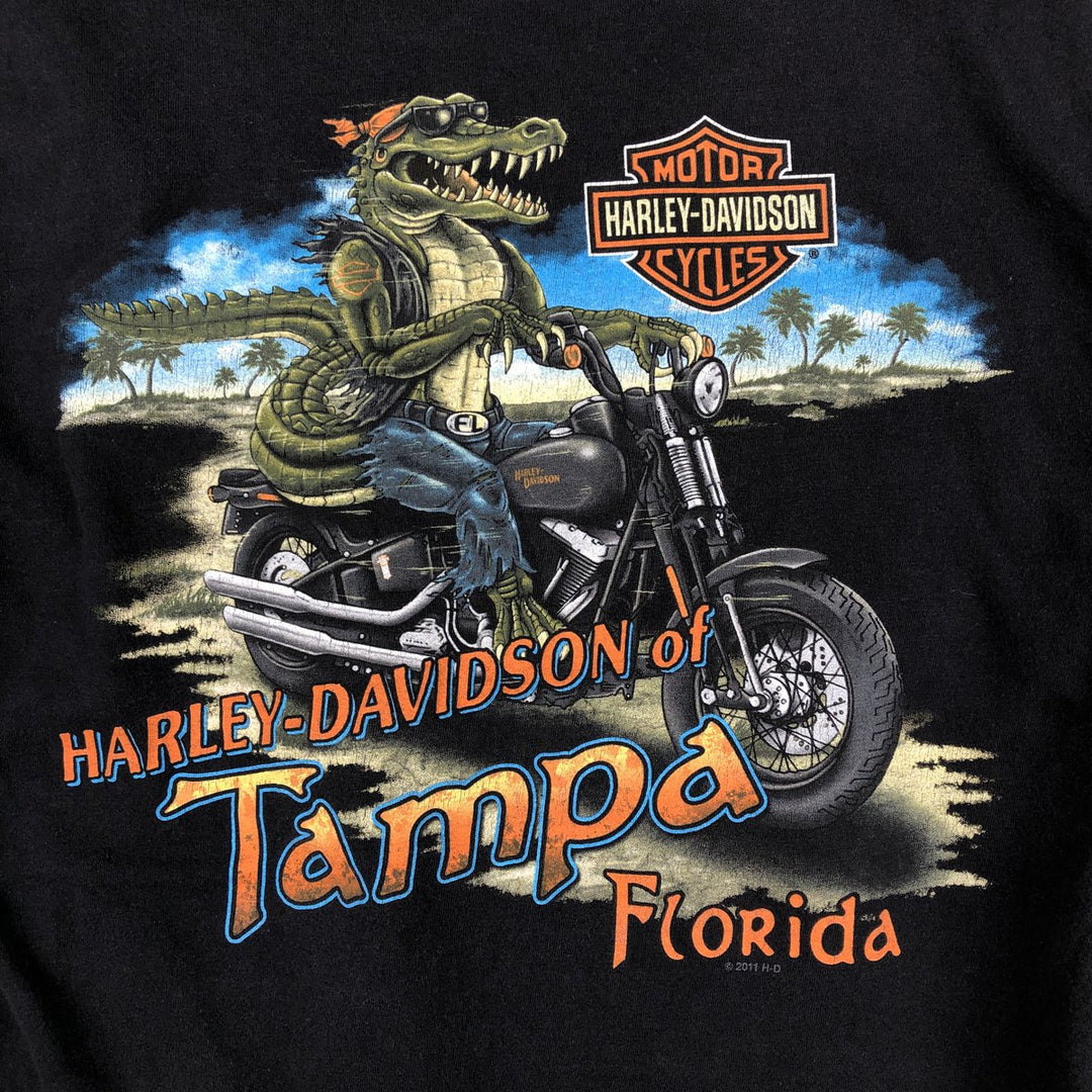 Harley-Davidson Fire Pattern Crocodile Print Motorcycle Long-Sleeve T-Shirt (Men's Size M) unclear black type Vintage Second Hand