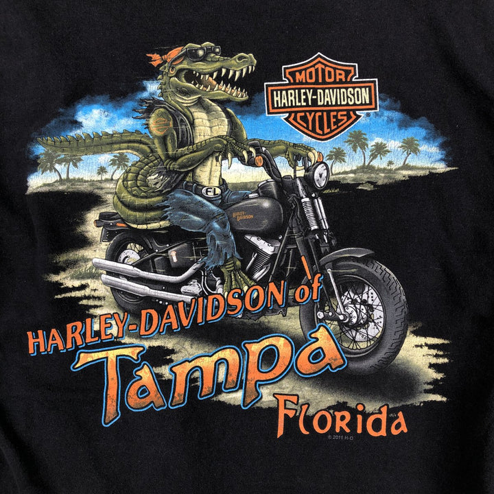 Harley-Davidson Fire Pattern Crocodile Print Motorcycle Long-Sleeve T-Shirt (Men's Size M) unclear black type Vintage Second Hand