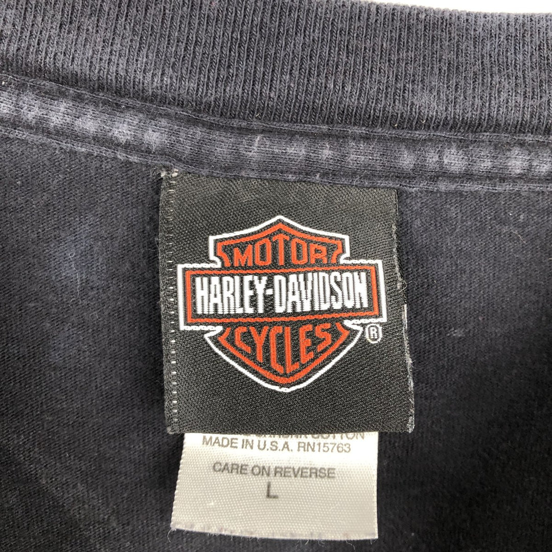 2000'S Harley-Davidson Skull Pattern Motorcycle Long Sleeve T-Shirt, Made in USA, Men's Size L cotton black type Vintage Second Hand