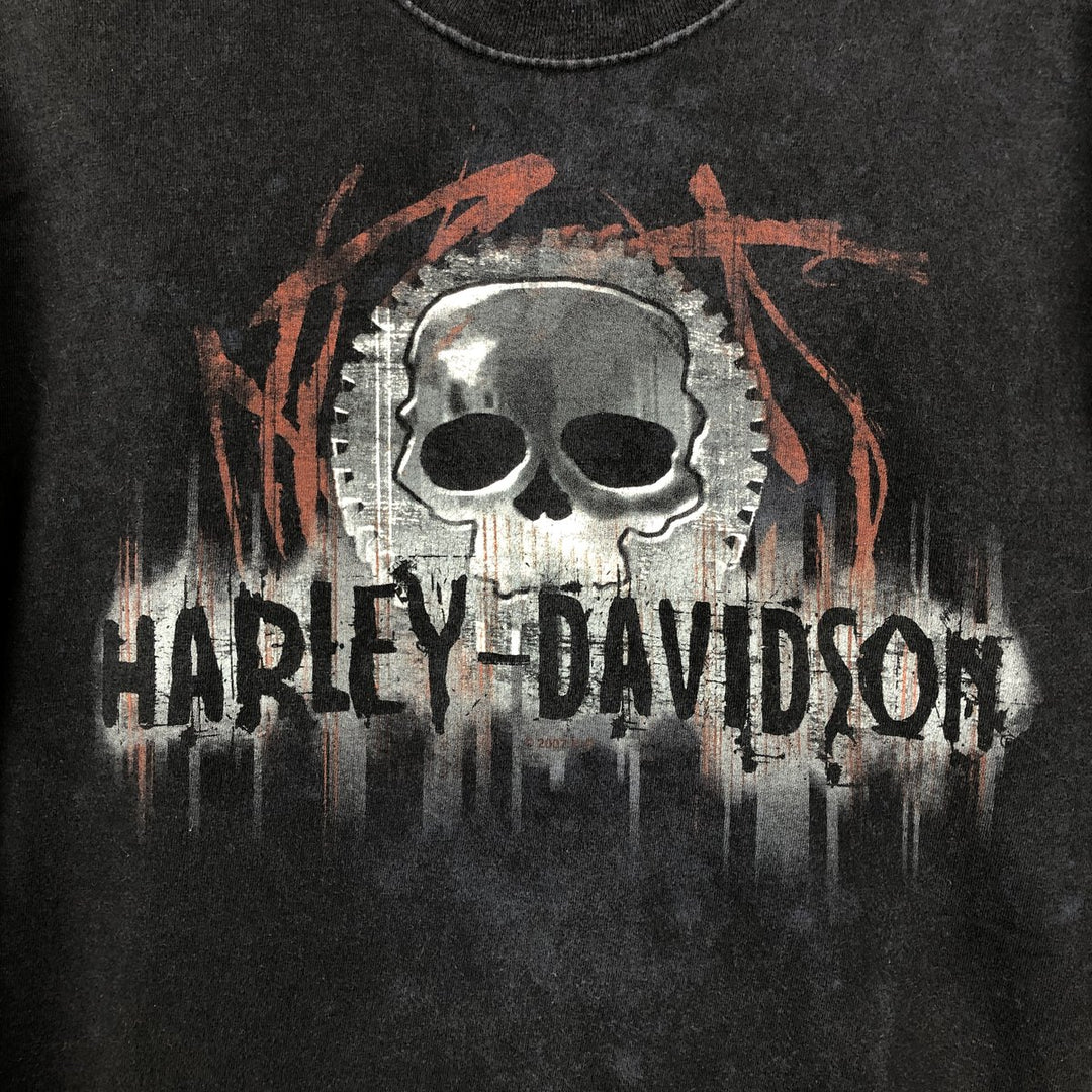 2000'S Harley-Davidson Skull Pattern Motorcycle Long Sleeve T-Shirt, Made in USA, Men's Size L cotton black type Vintage Second Hand