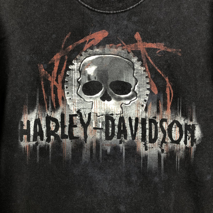 2000'S Harley-Davidson Skull Pattern Motorcycle Long Sleeve T-Shirt, Made in USA, Men's Size L cotton black type Vintage Second Hand