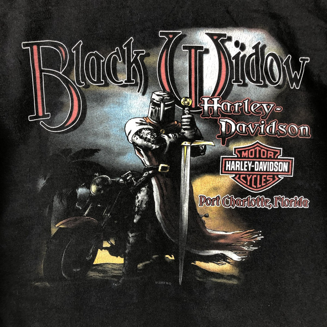 2000'S Harley-Davidson Skull Pattern Motorcycle Long Sleeve T-Shirt, Made in USA, Men's Size L cotton black type Vintage Second Hand