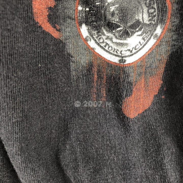 2000'S Harley-Davidson Skull Pattern Motorcycle Long Sleeve T-Shirt, Made in USA, Men's Size L cotton black type Vintage Second Hand