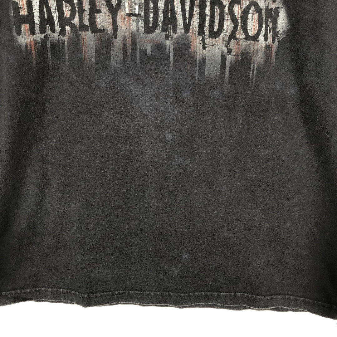 2000'S Harley-Davidson Skull Pattern Motorcycle Long Sleeve T-Shirt, Made in USA, Men's Size L cotton black type Vintage Second Hand