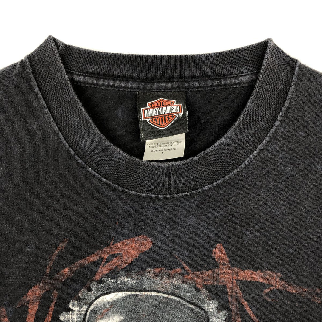 2000'S Harley-Davidson Skull Pattern Motorcycle Long Sleeve T-Shirt, Made in USA, Men's Size L cotton black type Vintage Second Hand
