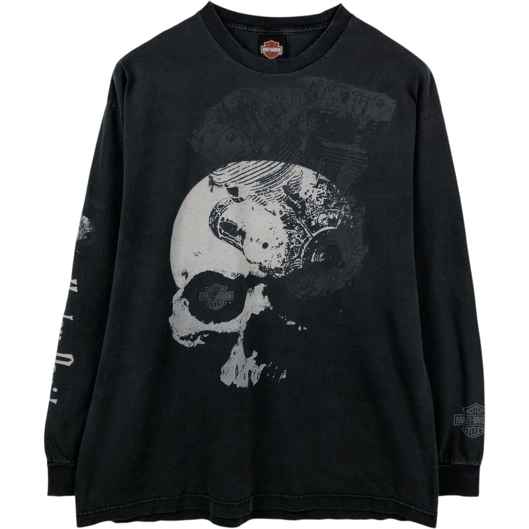 Harley-Davidson Skull Pattern Motorcycle Long Sleeve T-Shirt, Men's Size XL cotton black type Vintage Second Hand