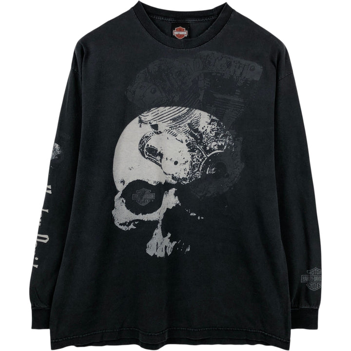 Harley-Davidson Skull Pattern Motorcycle Long Sleeve T-Shirt, Men's Size XL cotton black type Vintage Second Hand