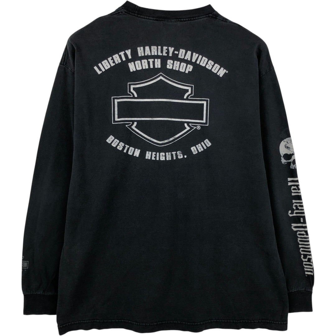 Harley-Davidson Skull Pattern Motorcycle Long Sleeve T-Shirt, Men's Size XL cotton black type Vintage Second Hand
