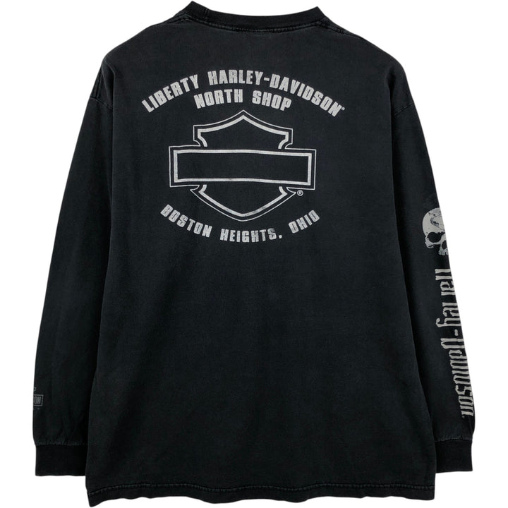 Harley-Davidson Skull Pattern Motorcycle Long Sleeve T-Shirt, Men's Size XL cotton black type Vintage Second Hand