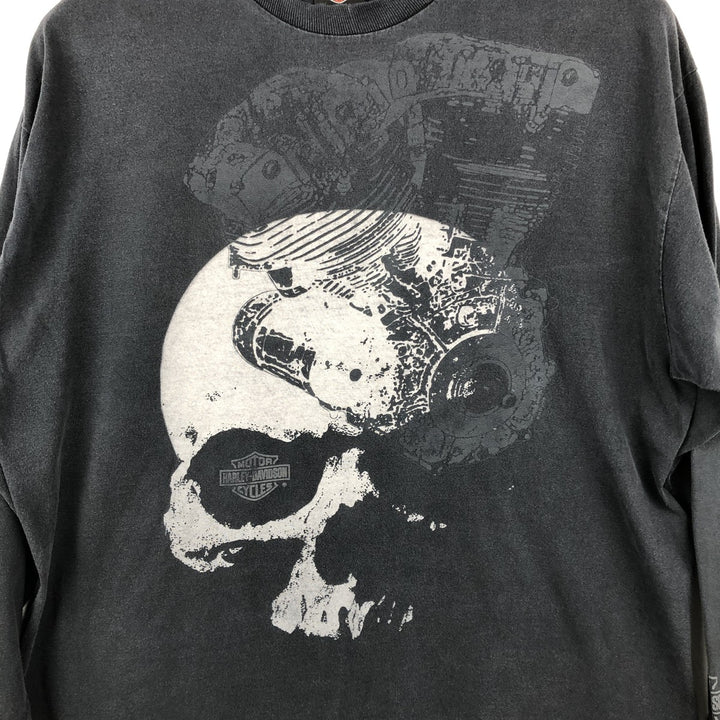 Harley-Davidson Skull Pattern Motorcycle Long Sleeve T-Shirt, Men's Size XL cotton black type Vintage Second Hand