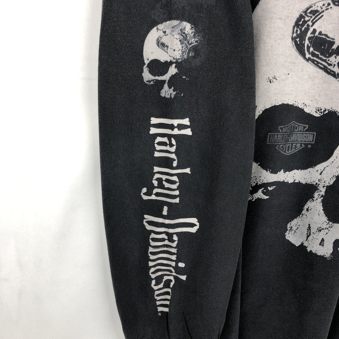 Harley-Davidson Skull Pattern Motorcycle Long Sleeve T-Shirt, Men's Size XL cotton black type Vintage Second Hand
