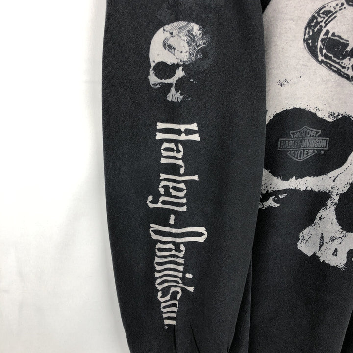 Harley-Davidson Skull Pattern Motorcycle Long Sleeve T-Shirt, Men's Size XL cotton black type Vintage Second Hand