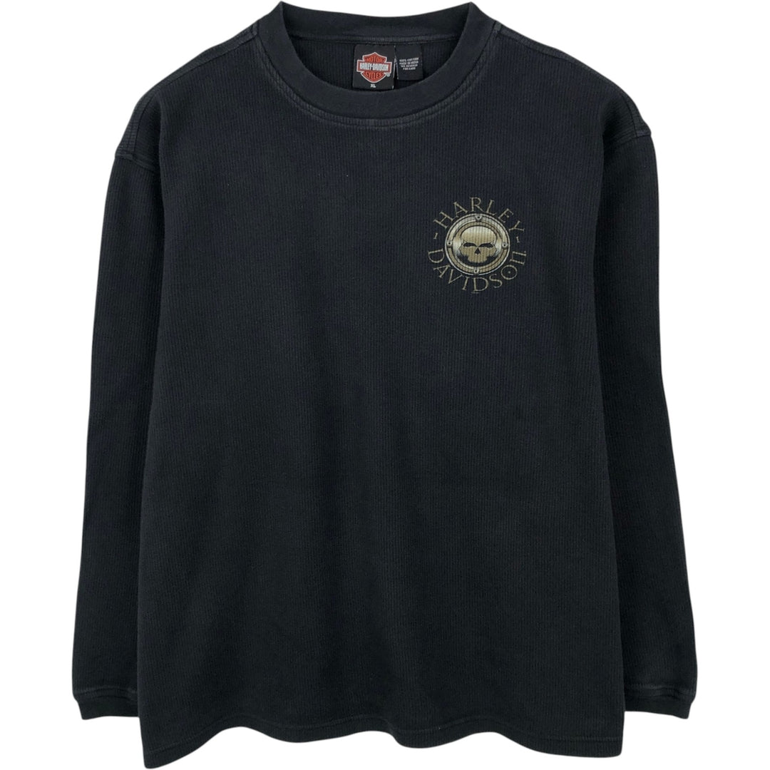 Harley-Davidson Skull Pattern Motorcycle Thermal Long-Sleeve T-Shirt, Men's Size XL (approx.) cotton black type Vintage Second Hand