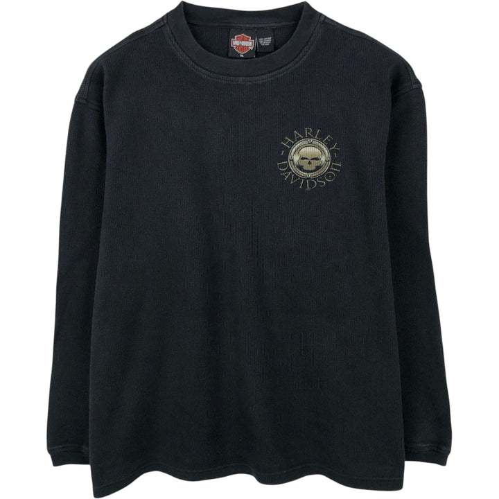 Harley-Davidson Skull Pattern Motorcycle Thermal Long-Sleeve T-Shirt, Men's Size XL (approx.) cotton black type Vintage Second Hand