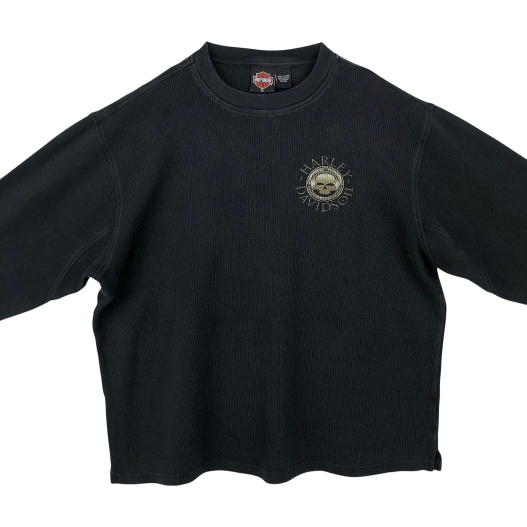 Harley-Davidson Skull Pattern Motorcycle Thermal Long-Sleeve T-Shirt, Men's Size XL (approx.) cotton black type Vintage Second Hand