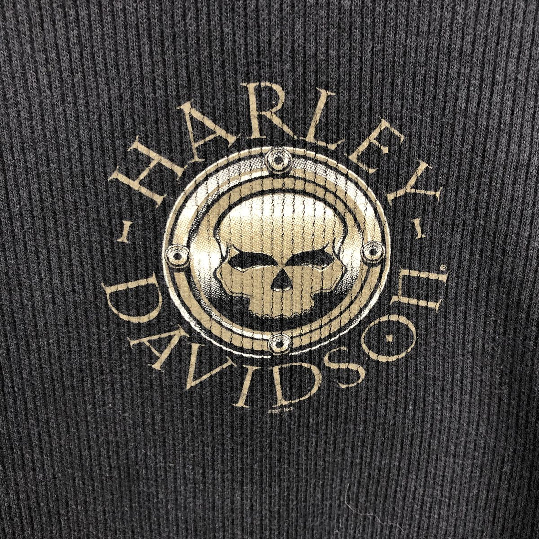 Harley-Davidson Skull Pattern Motorcycle Thermal Long-Sleeve T-Shirt, Men's Size XL (approx.) cotton black type Vintage Second Hand