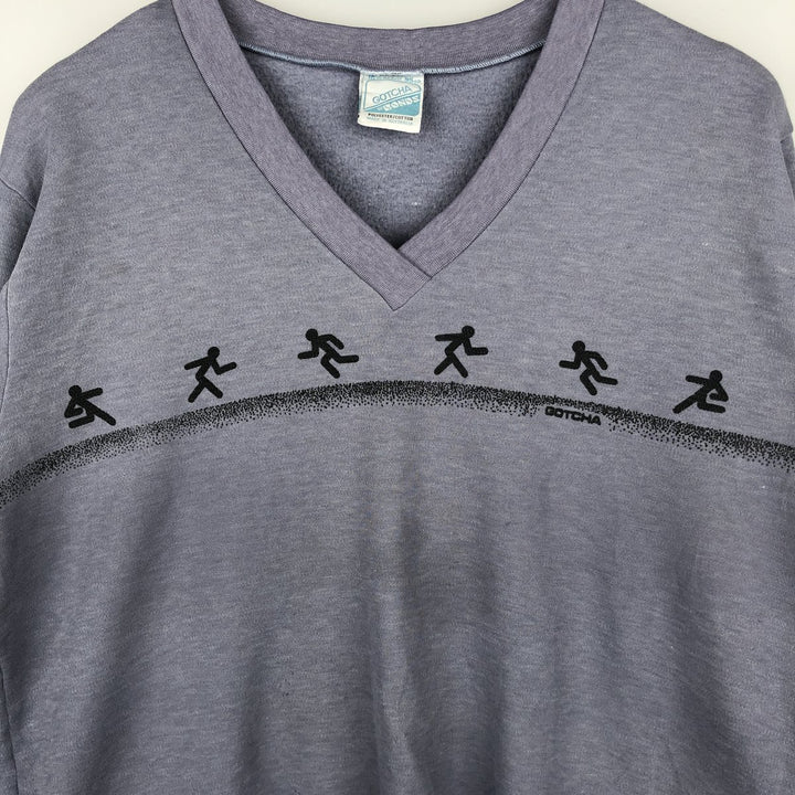 80s-90'S Bonds Gotcha V-neck sweatshirt, men's size L equivalent, vintage. polyester Purple type blue-purple Vintage Second Hand