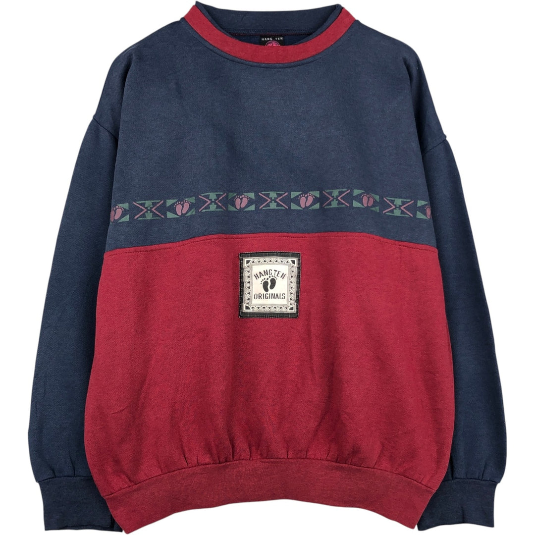 HANG TEN Two-Tone Print Sweatshirt (Men's Size M) polyester navy blue type Vintage Second Hand