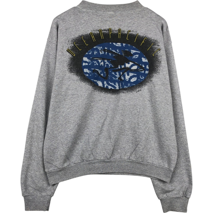 90'S Ocean Pacific printed sweatshirt, men's size L equivalent, vintage. unclear gray type Vintage Second Hand