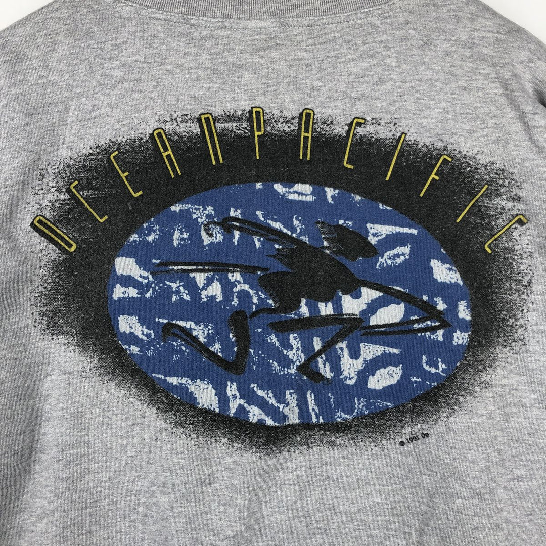 90'S Ocean Pacific printed sweatshirt, men's size L equivalent, vintage. unclear gray type Vintage Second Hand