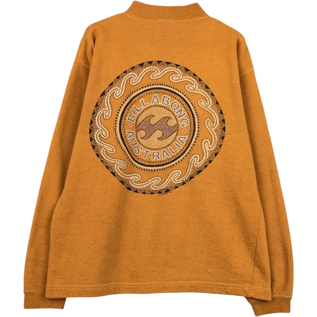 90'S Billabong CHINA MOCH FLEECE Mock Neck Print Sweatshirt, Men's Size L (approx.), Vintage cotton ocher yellow type Vintage Second Hand