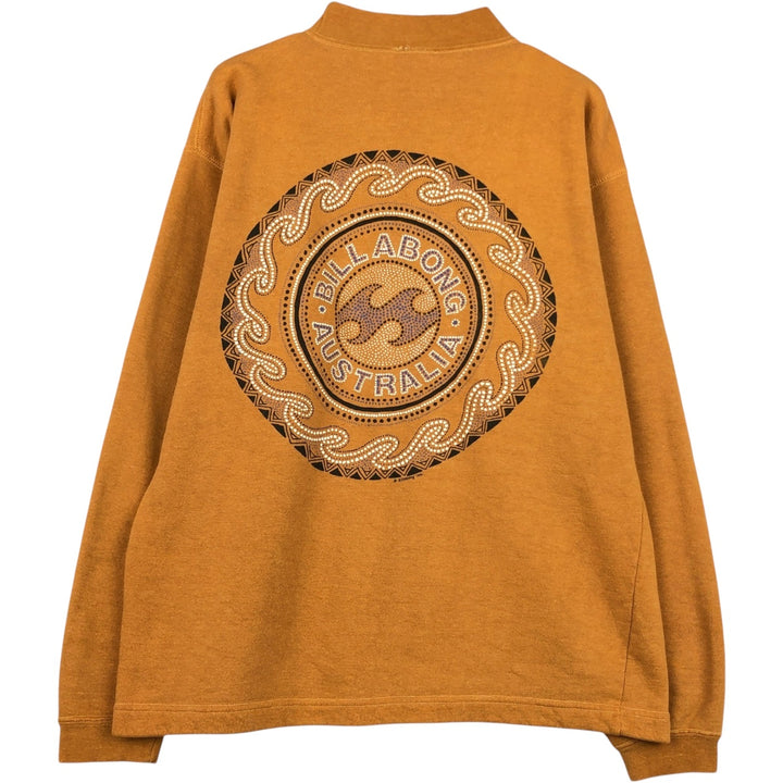 90'S Billabong CHINA MOCH FLEECE Mock Neck Print Sweatshirt, Men's Size L (approx.), Vintage cotton ocher yellow type Vintage Second Hand