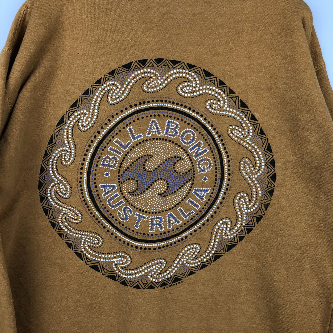 90'S Billabong CHINA MOCH FLEECE Mock Neck Print Sweatshirt, Men's Size L (approx.), Vintage cotton ocher yellow type Vintage Second Hand