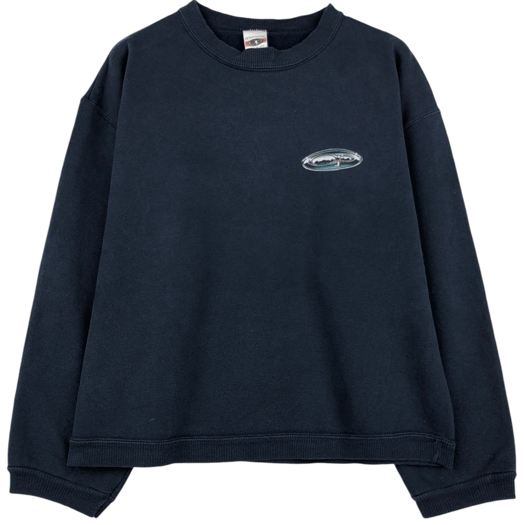 Ocean Pacific printed sweatshirt, made in USA, men's size L equivalent, vintage. unclear navy blue type Vintage Second Hand