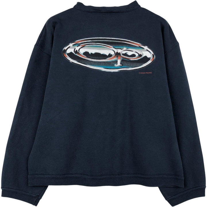 Ocean Pacific printed sweatshirt, made in USA, men's size L equivalent, vintage. unclear navy blue type Vintage Second Hand
